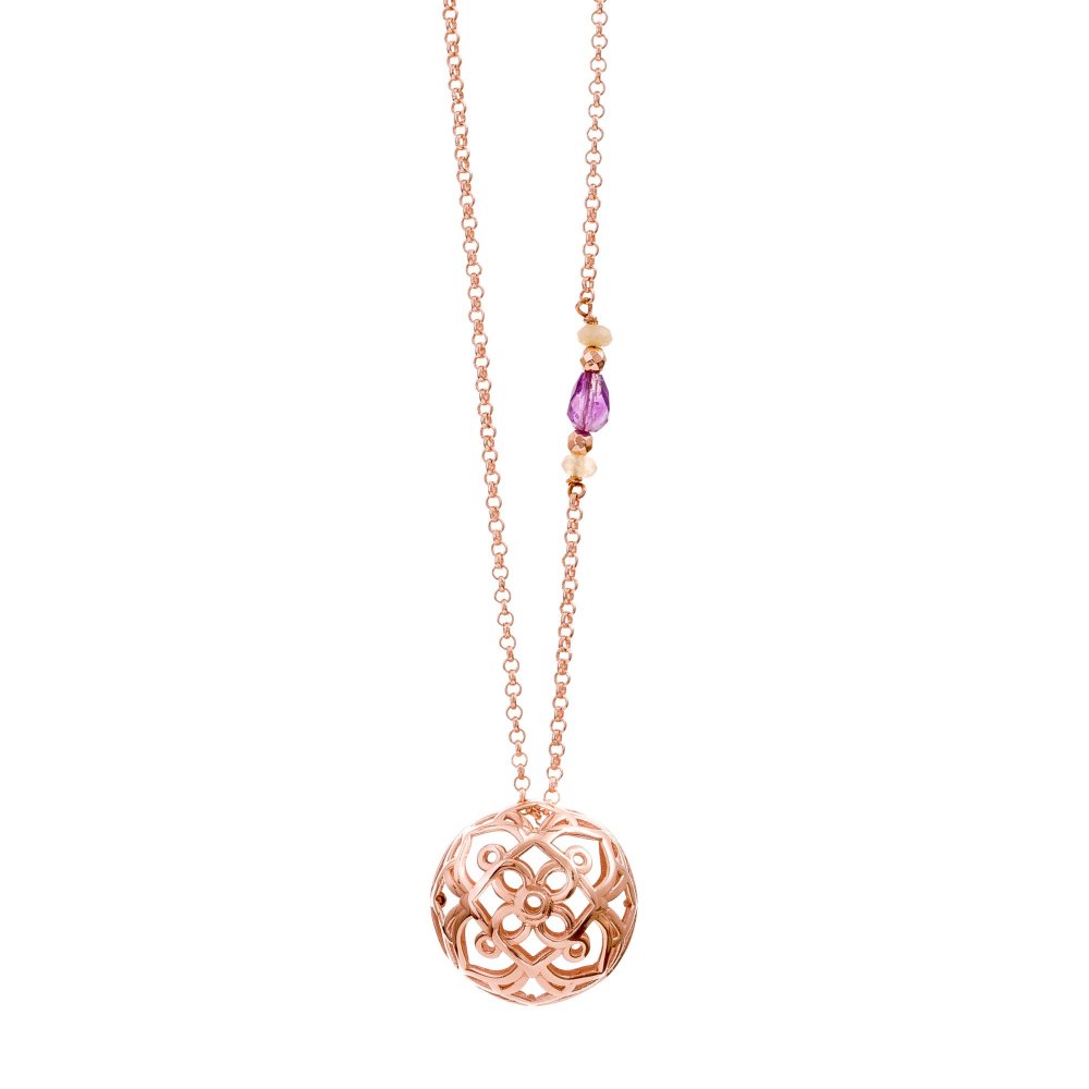 Mandala flower necklace, amethyst & agates and chain