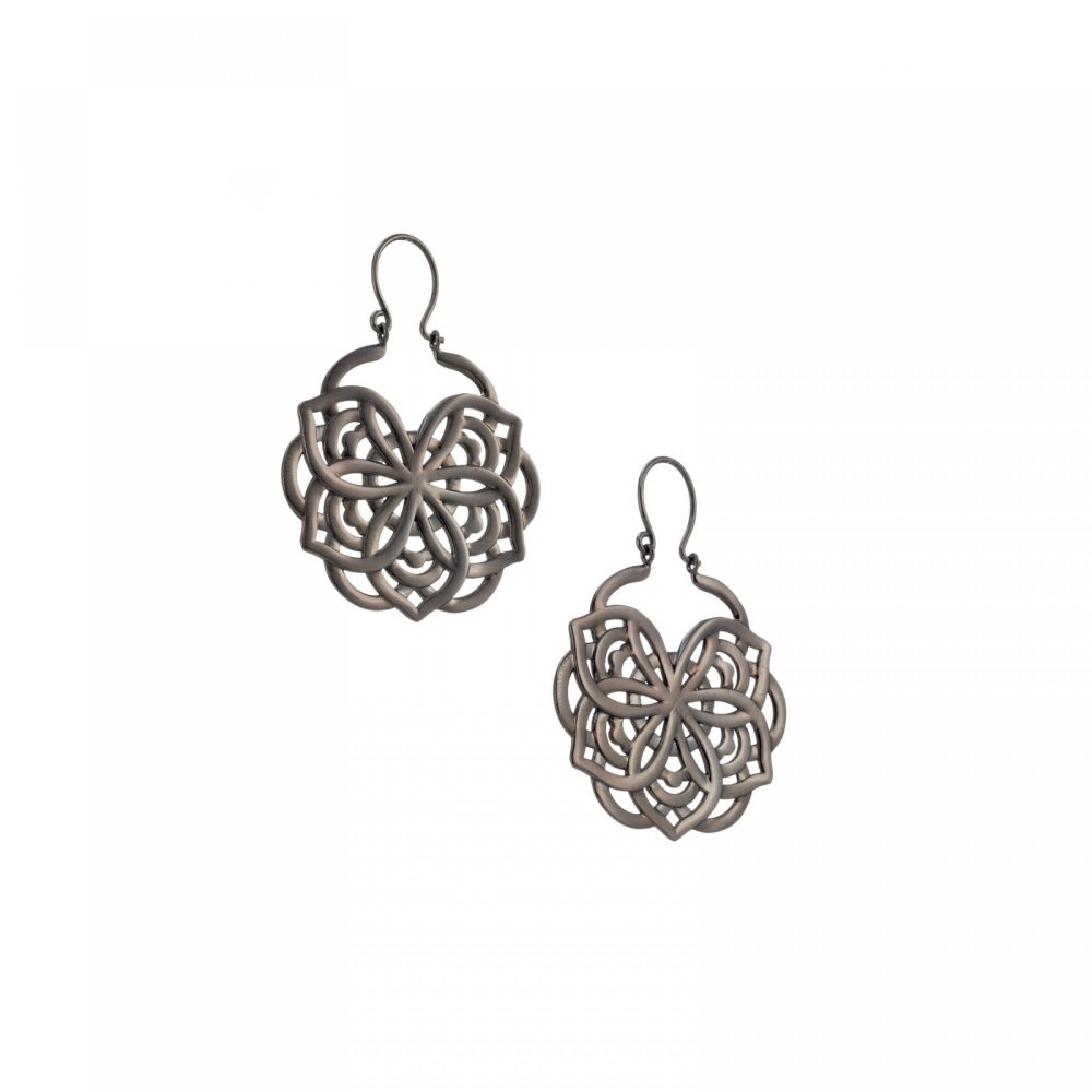 Brass and silver clasp earrings, mandala flower