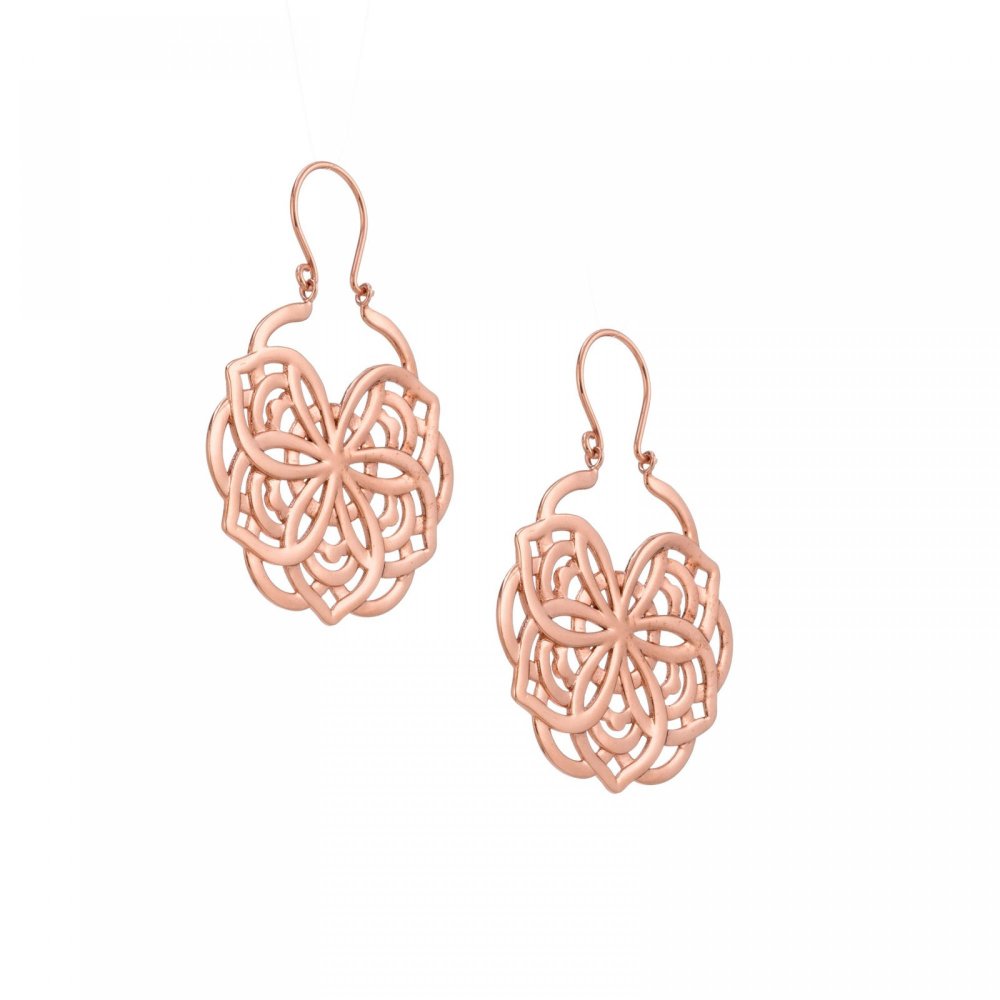 Brass and silver clasp earrings, mandala flower