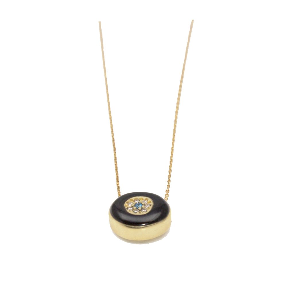 Gold Eye necklace with zircon and black enamel
