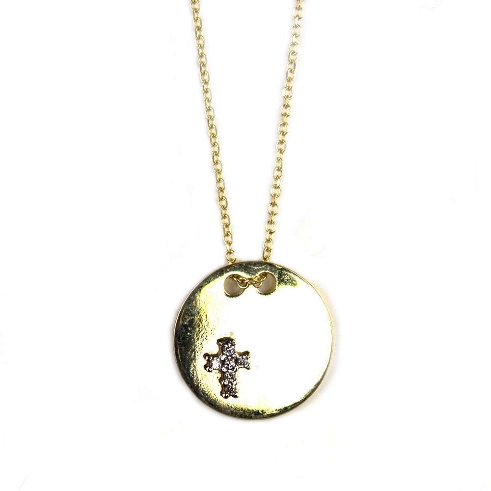 K9 gold necklace with cross & white zircons