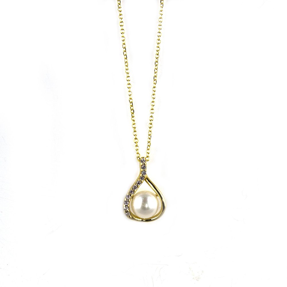 K9 gold necklace with white zircons & pearl