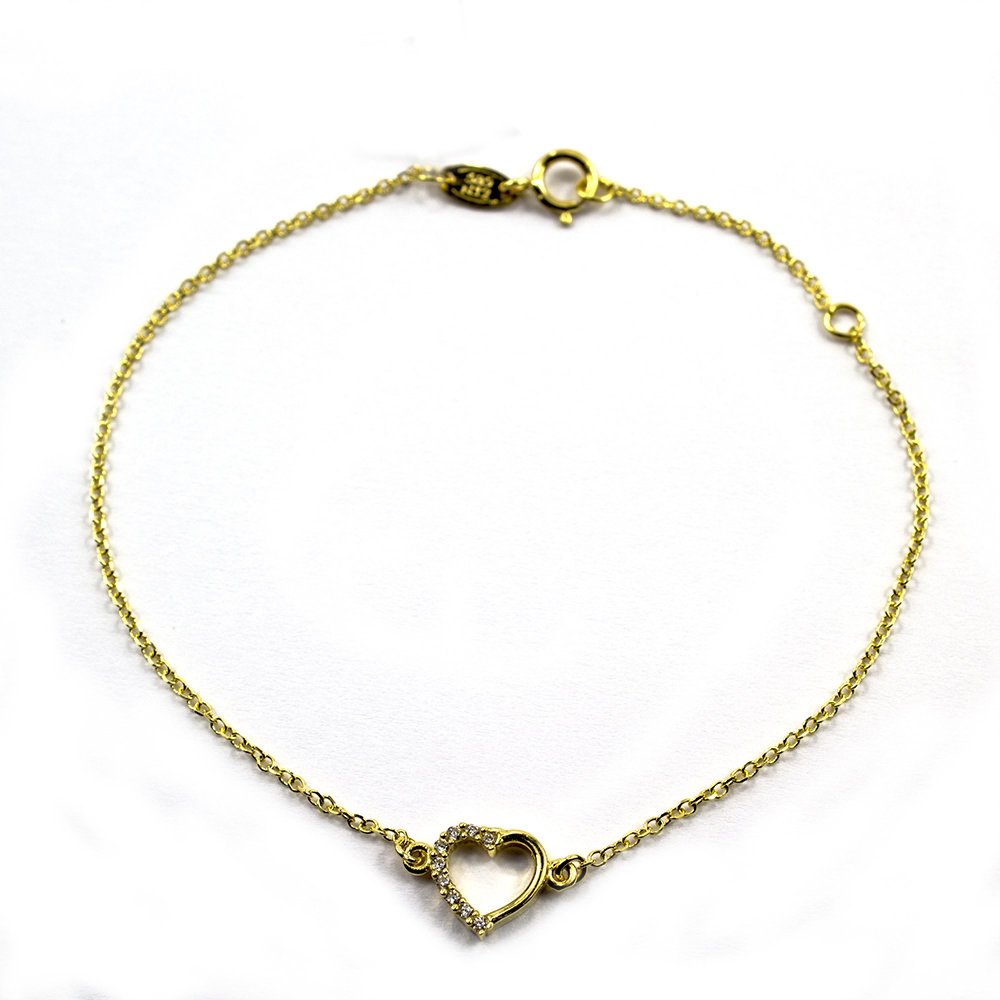 Yellow gold bracelet K14 "heart" with white cz