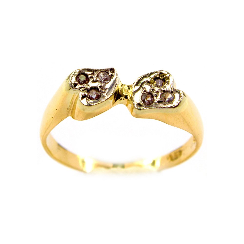 Yellow gold ring with 2 hearts