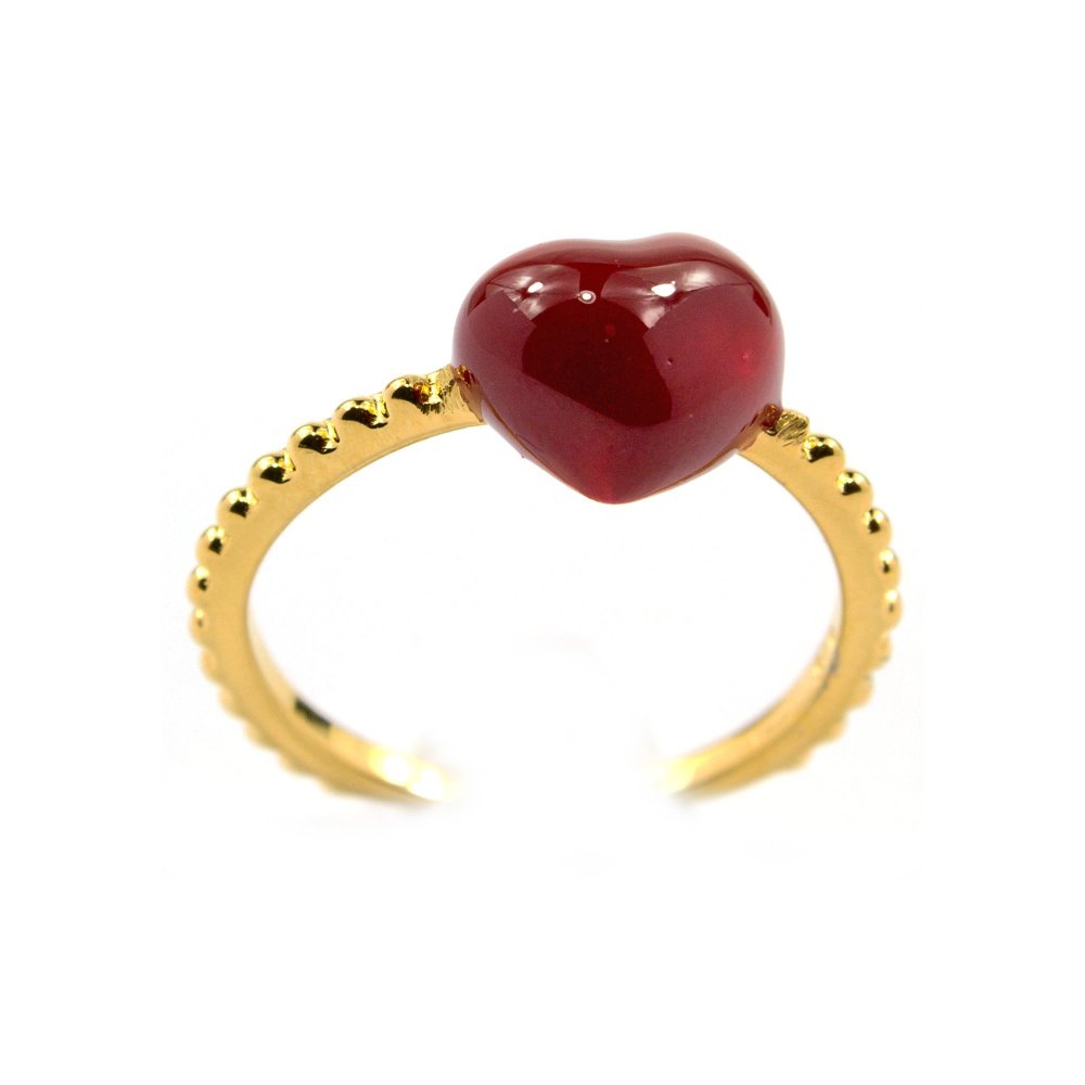  Silver ring, heart motif with burgundy enamel