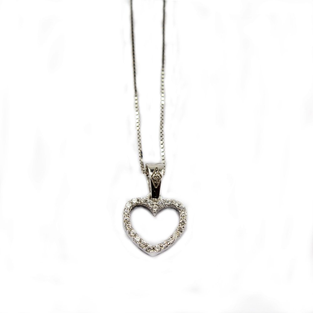 White gold heart pendant double sided with white and black cz