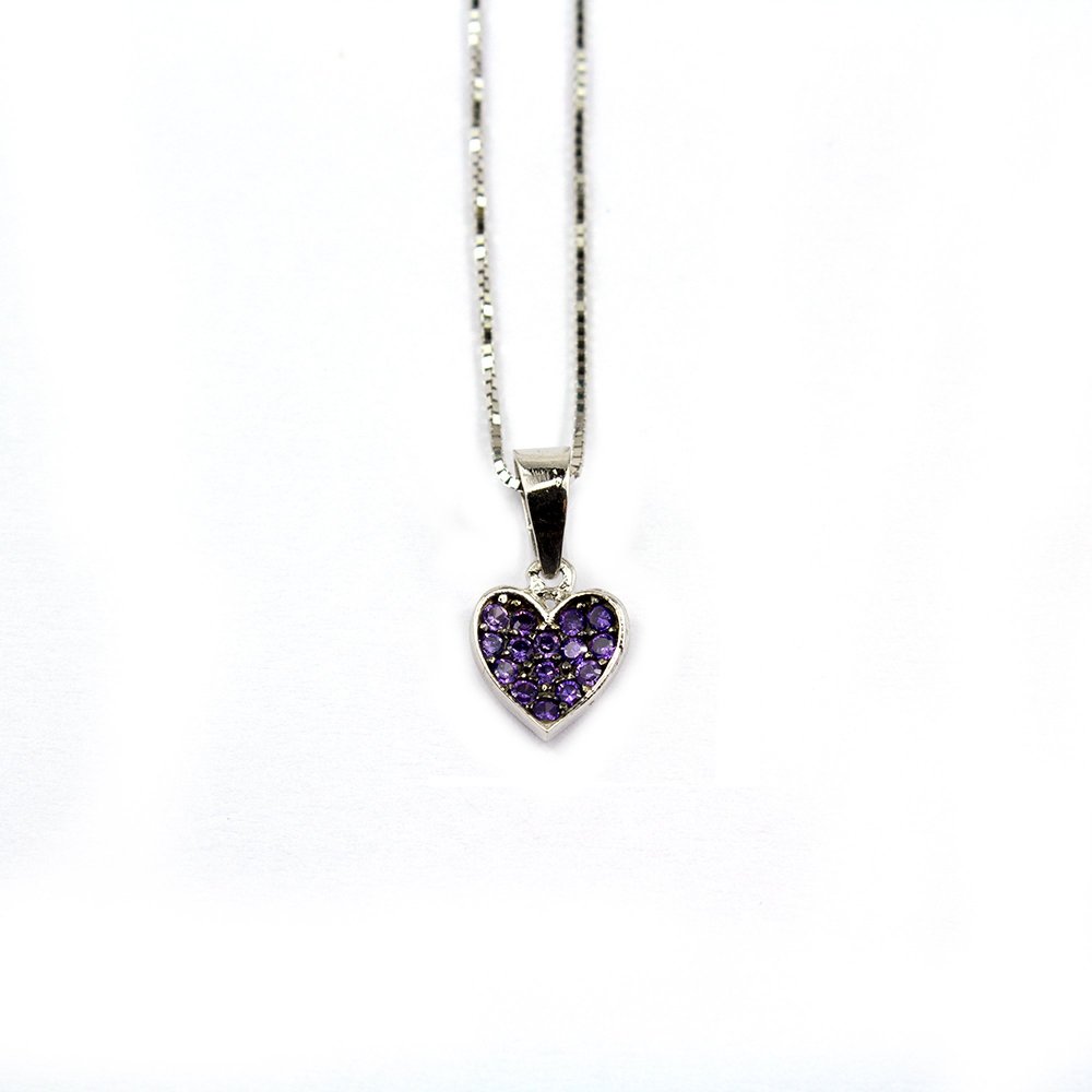 White gold heart pendant with purple cz