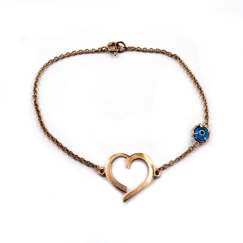 Silver bracelet with heart and evil eye