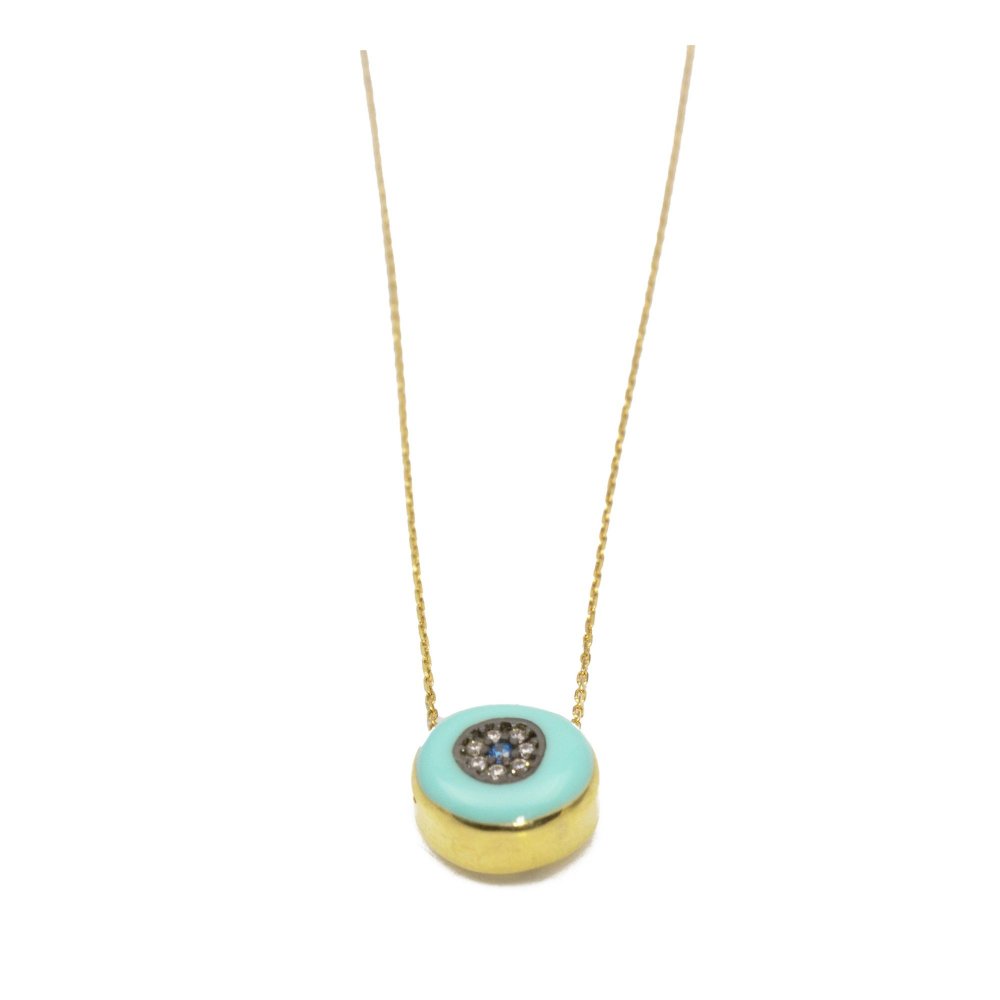 Gold Eye necklace with zircon and turquoise enamel