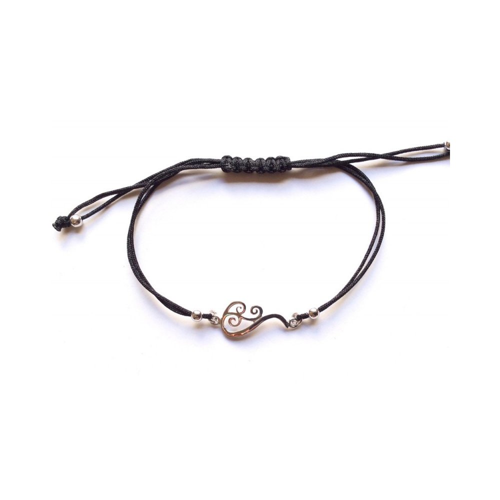 Silver bracelet with black cord