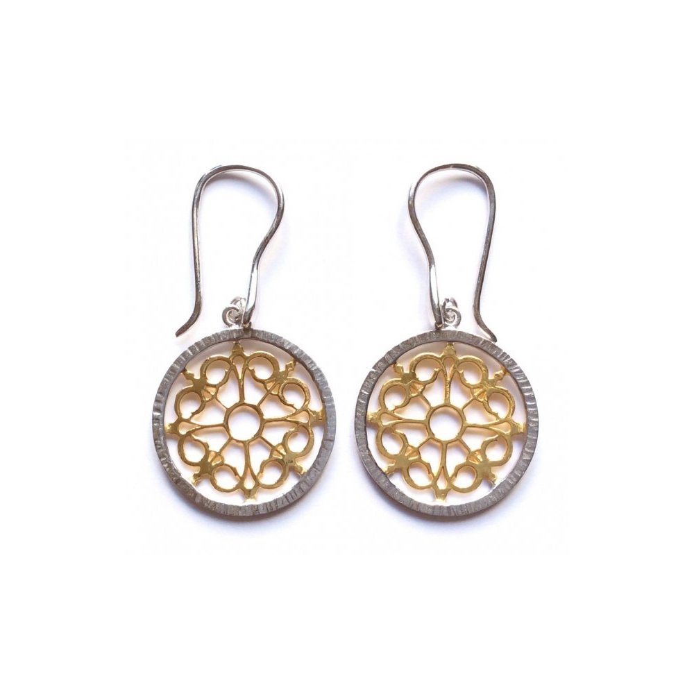 Silver earrings with two-tone round motif