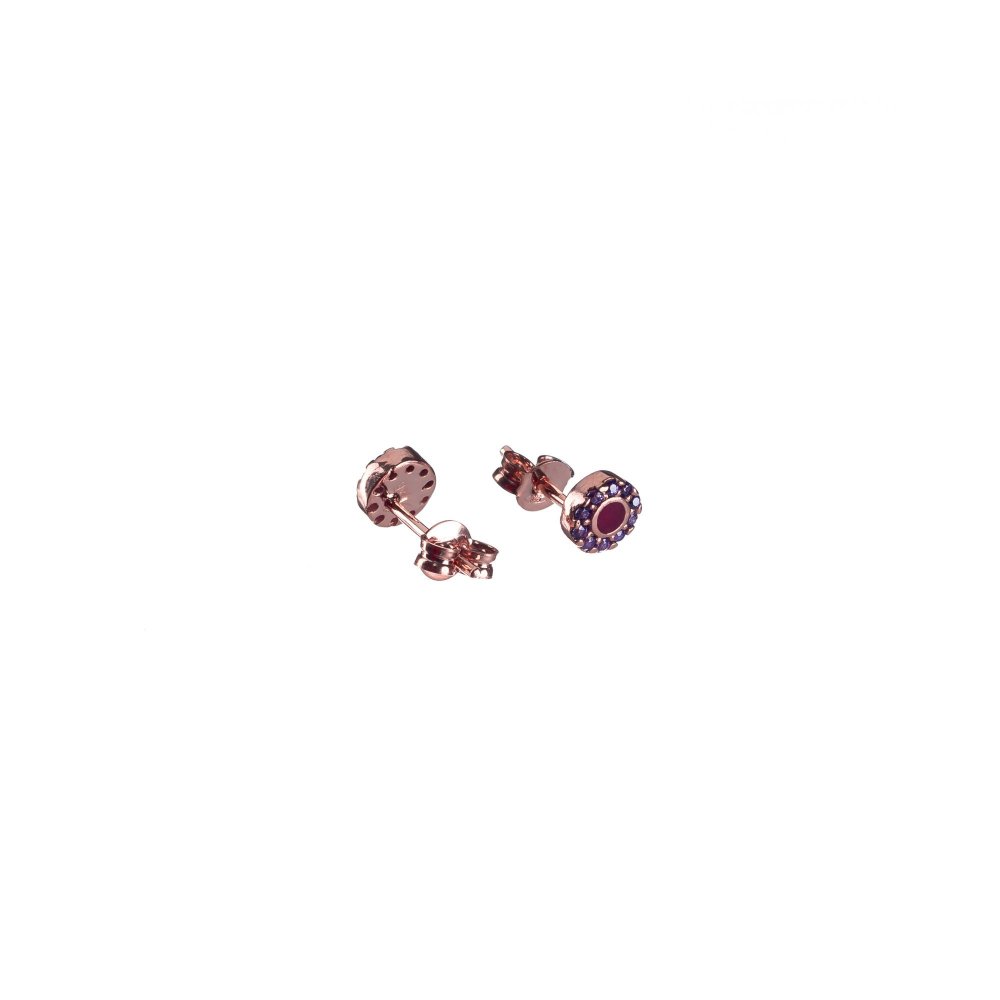 Ασημένια σκουλαρίκια με στρόγγυλο μοτίφ, μωβ ζιργκόν και φούξια σμάλτο