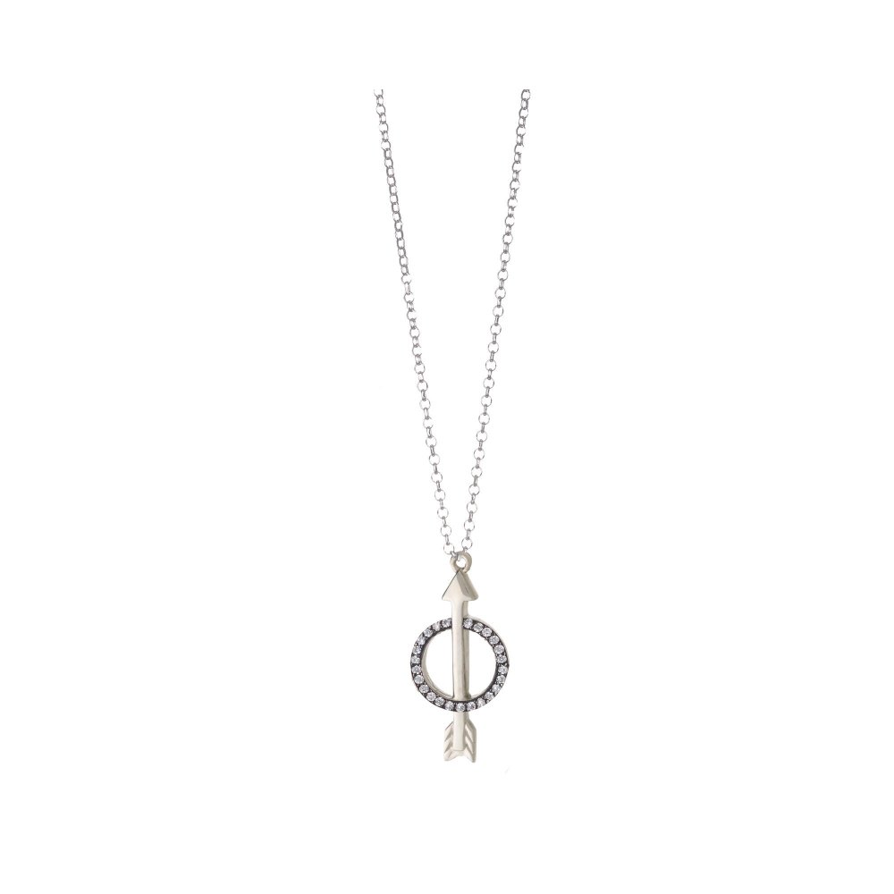 Silver arrow necklace with white zircons
