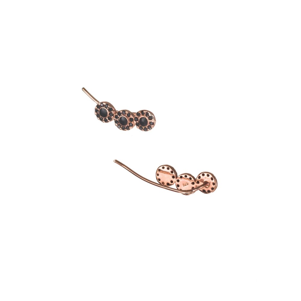 Ασημένια σκουλαρίκια με στρόγγυλα μοτίφ, μαύρα ζιργκόν και μαύρο σμάλτο