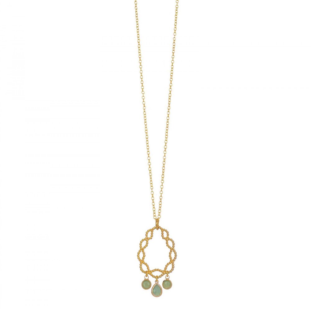 Gemstone necklace with decorative green crystals & gold-plated chain