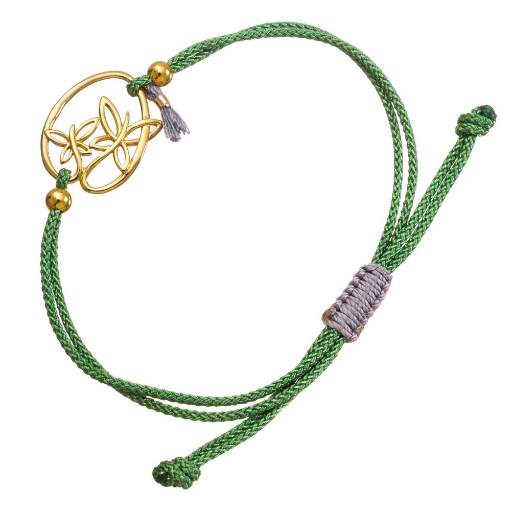 Silver butterfly bracelet with green cord & gray tassel