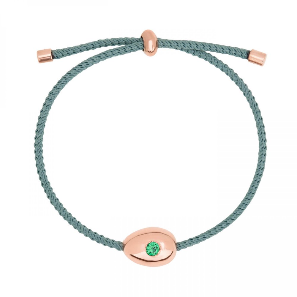 Rose gold egg bracelet with green zircon & petrol string