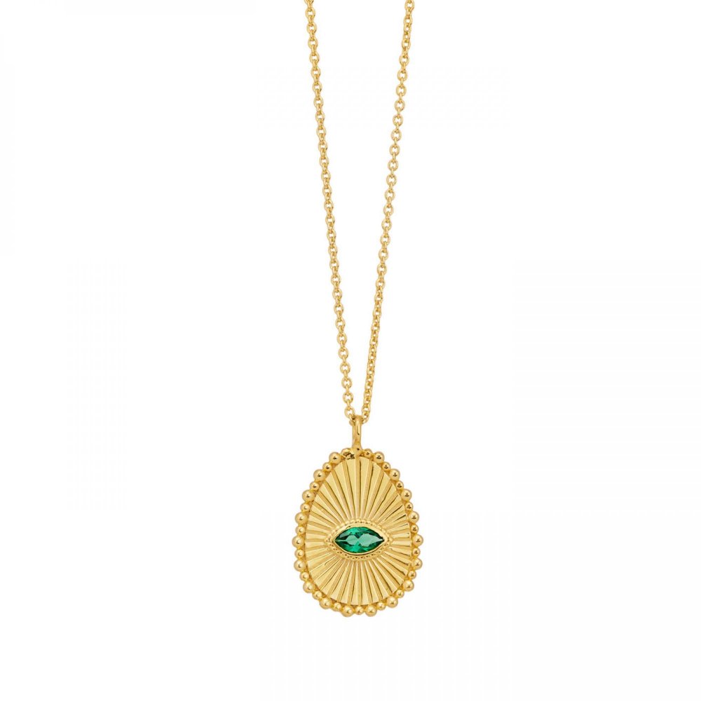 Gold-plated flower necklace with green zircon