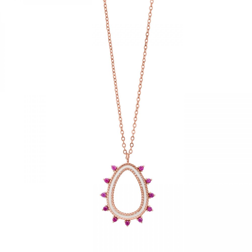 Rose gold necklace with fuchsia zircon and ivory enamel