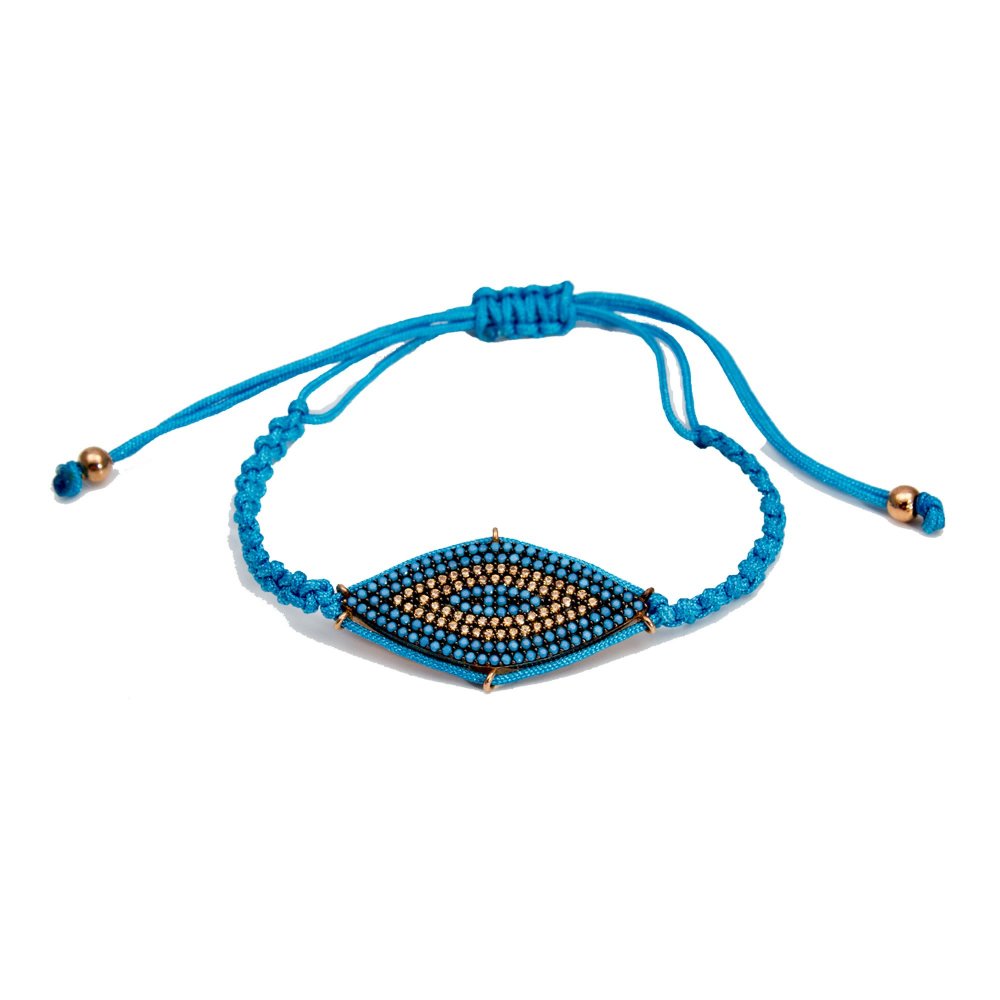 Silver macrame eye bracelet with turquoise and light brown zircon