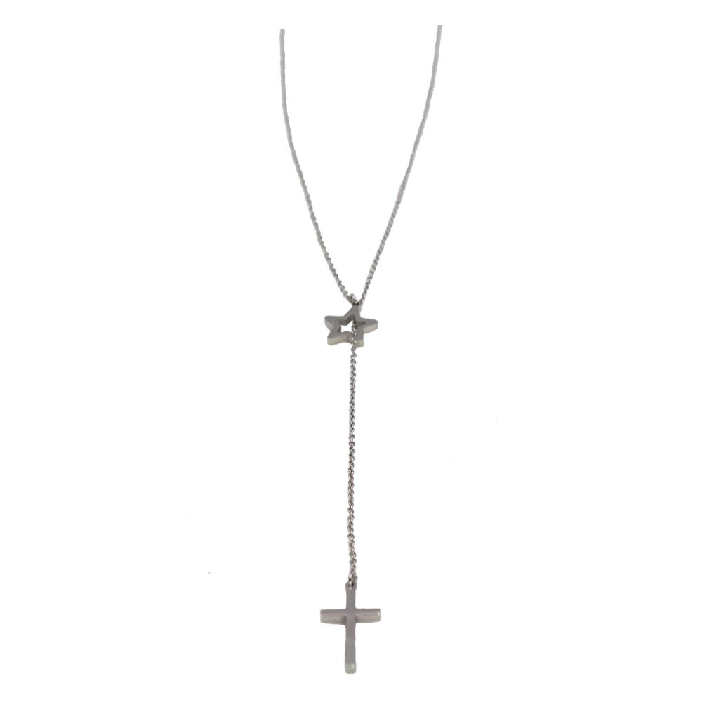 Steel necklace with cross and star