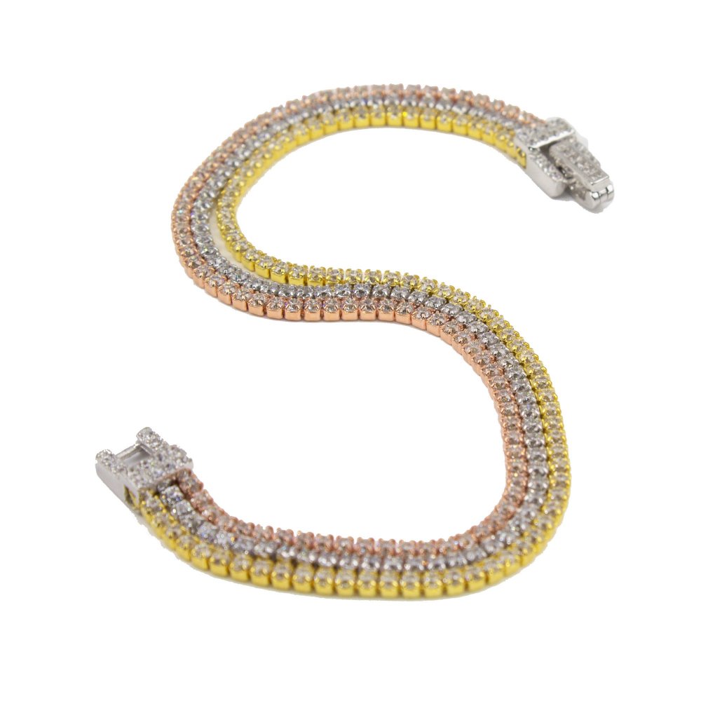 "Riviera" silver bracelet with white zircons, 0.6 cm thick