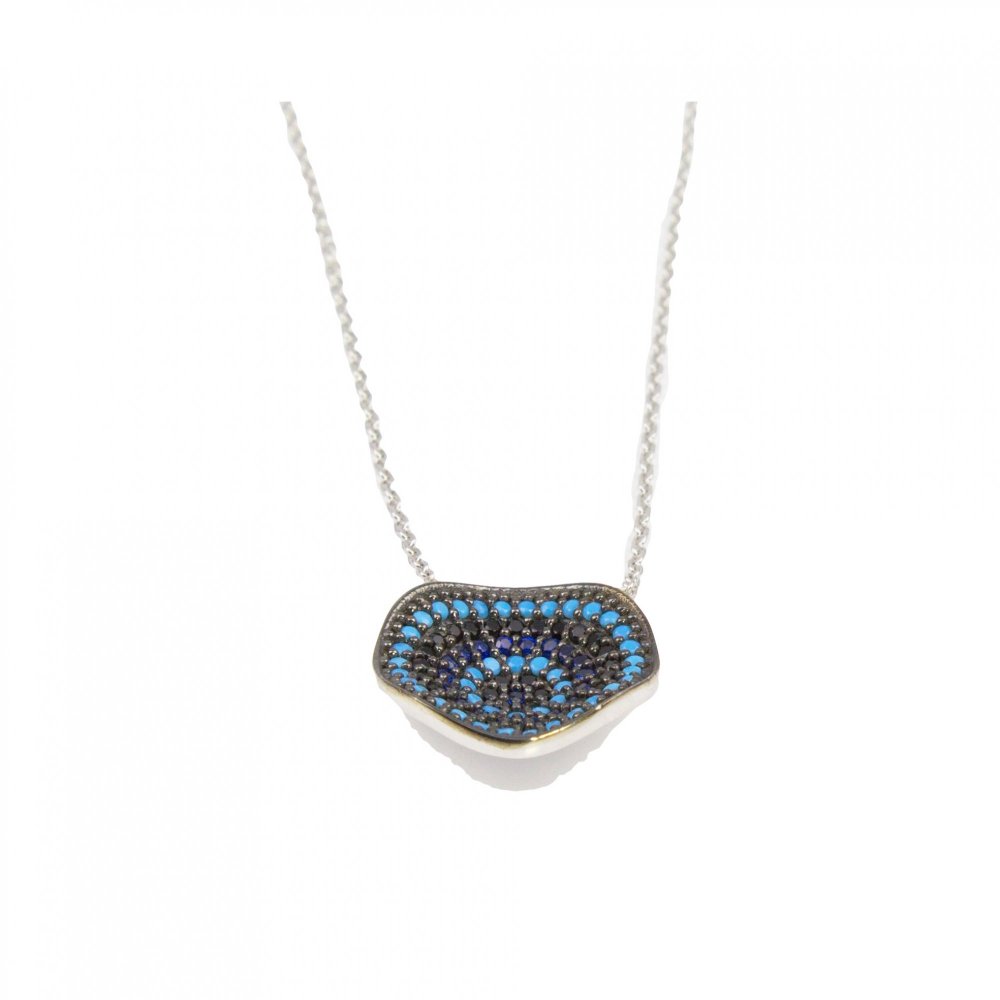 Sterling silver necklace with turquoise, blue and black zircons