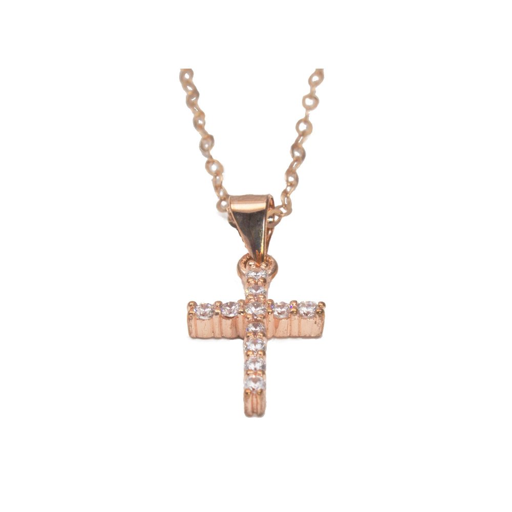 Silver cross with white zircons