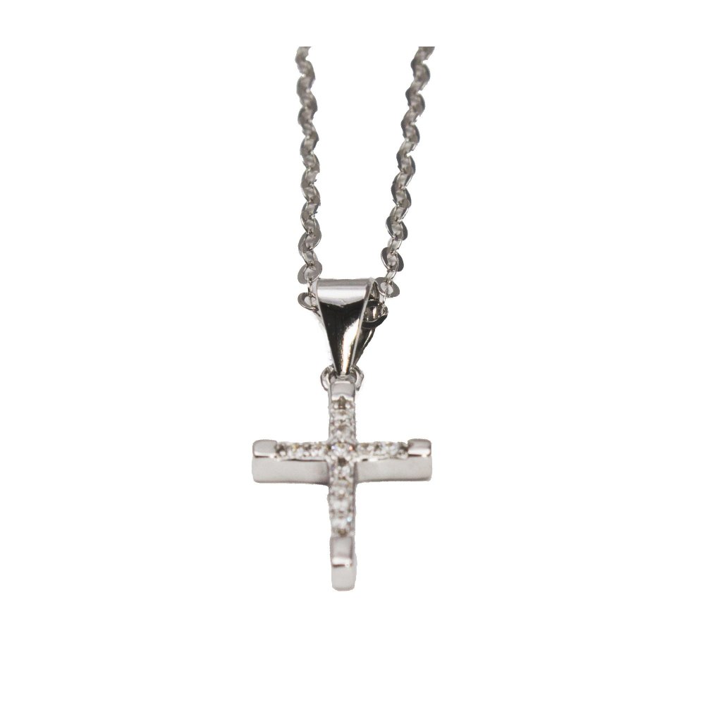 Silver cross with white zircons