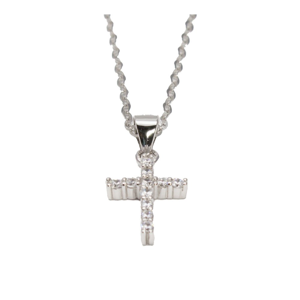 Silver cross with white zircons