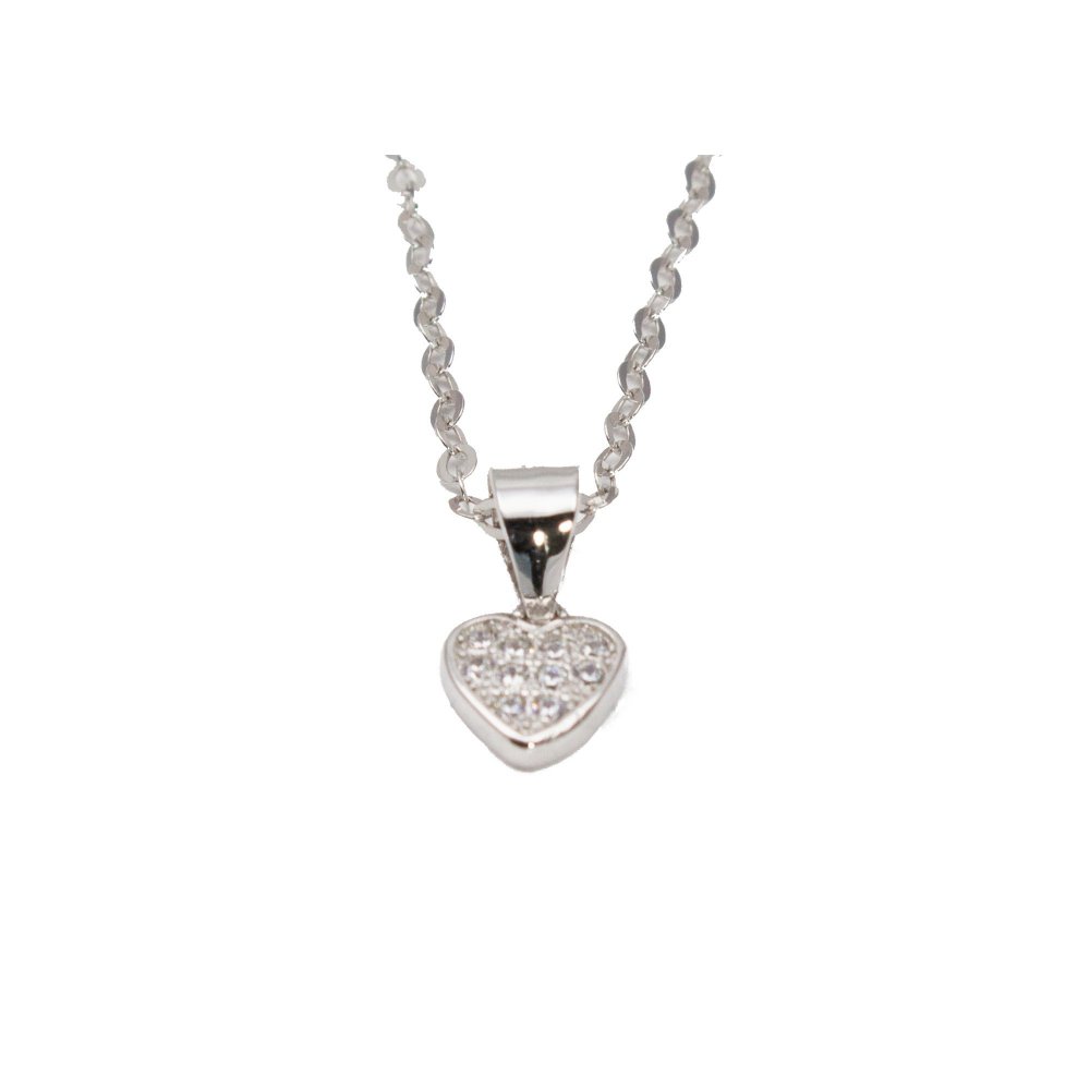 Silver heart pendant with white zircons