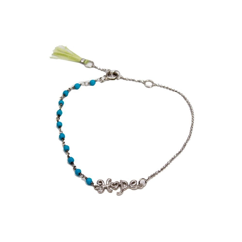 Silver Hope bracelet with turquoise rosary