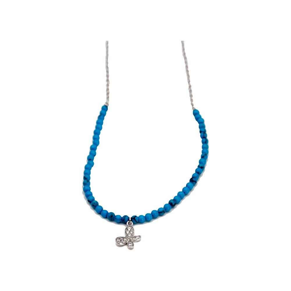 Silver necklace with turquoise and butterfly motif