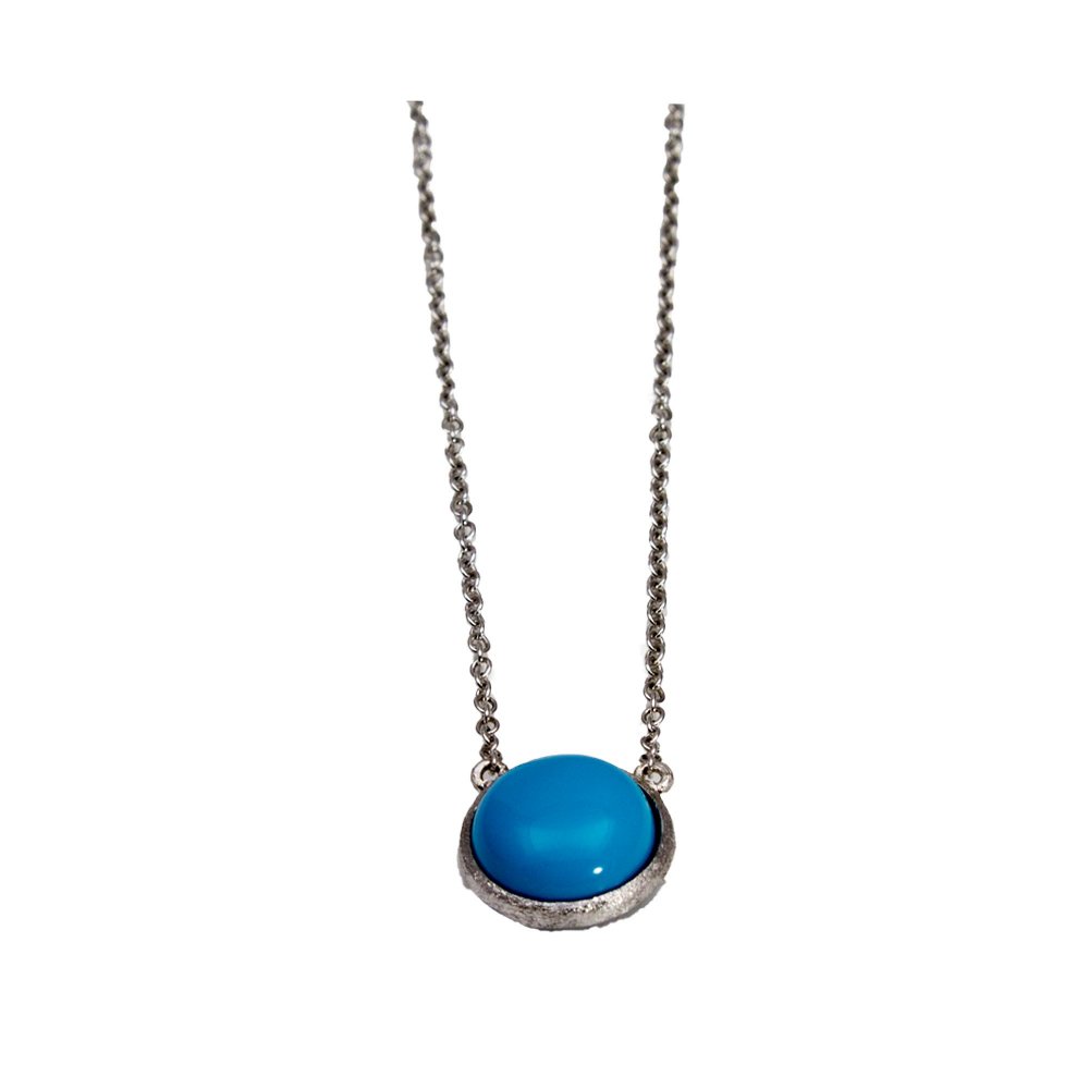 Silver necklace with double-sided turquoise motif