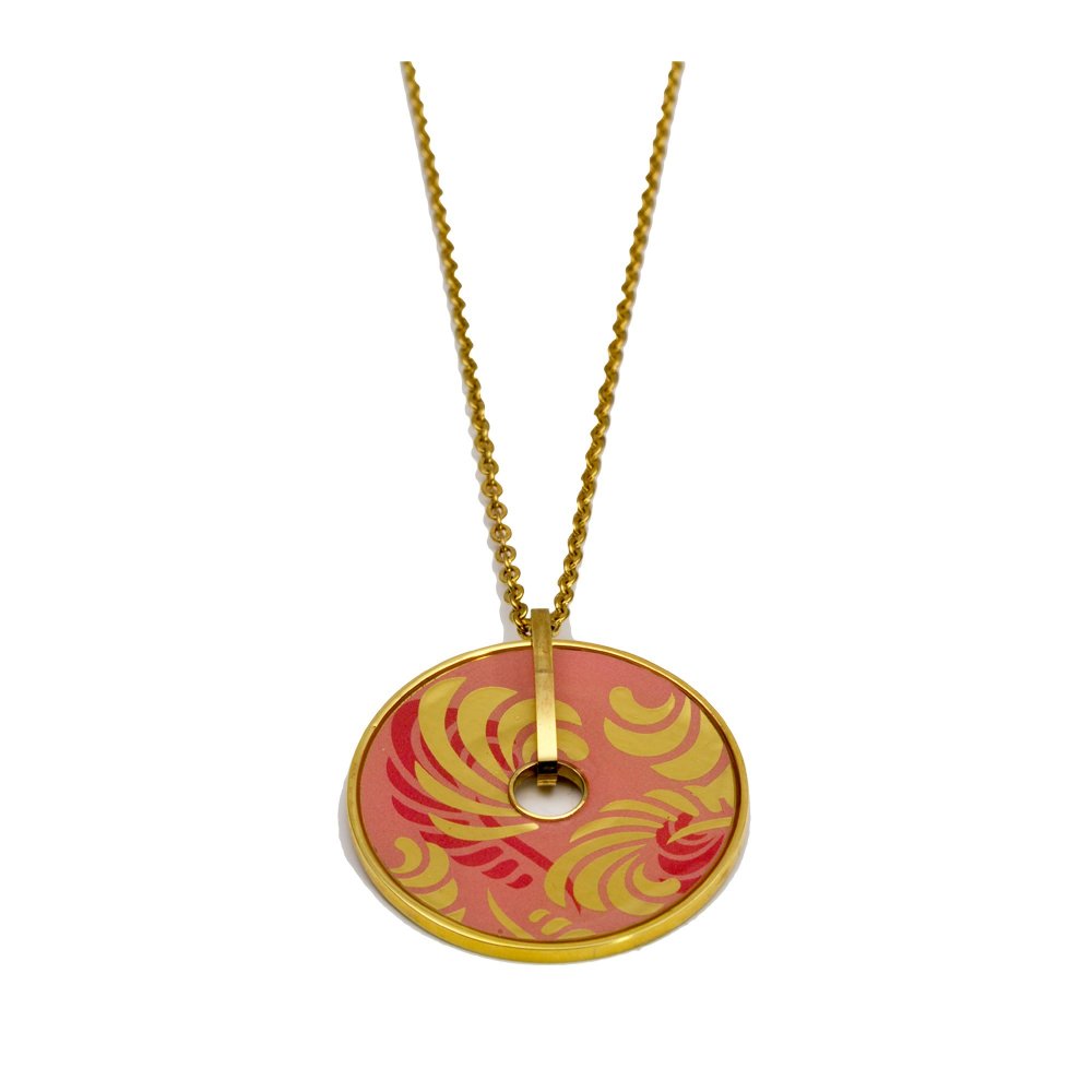 Necklace with a round motif in pink/gold tones