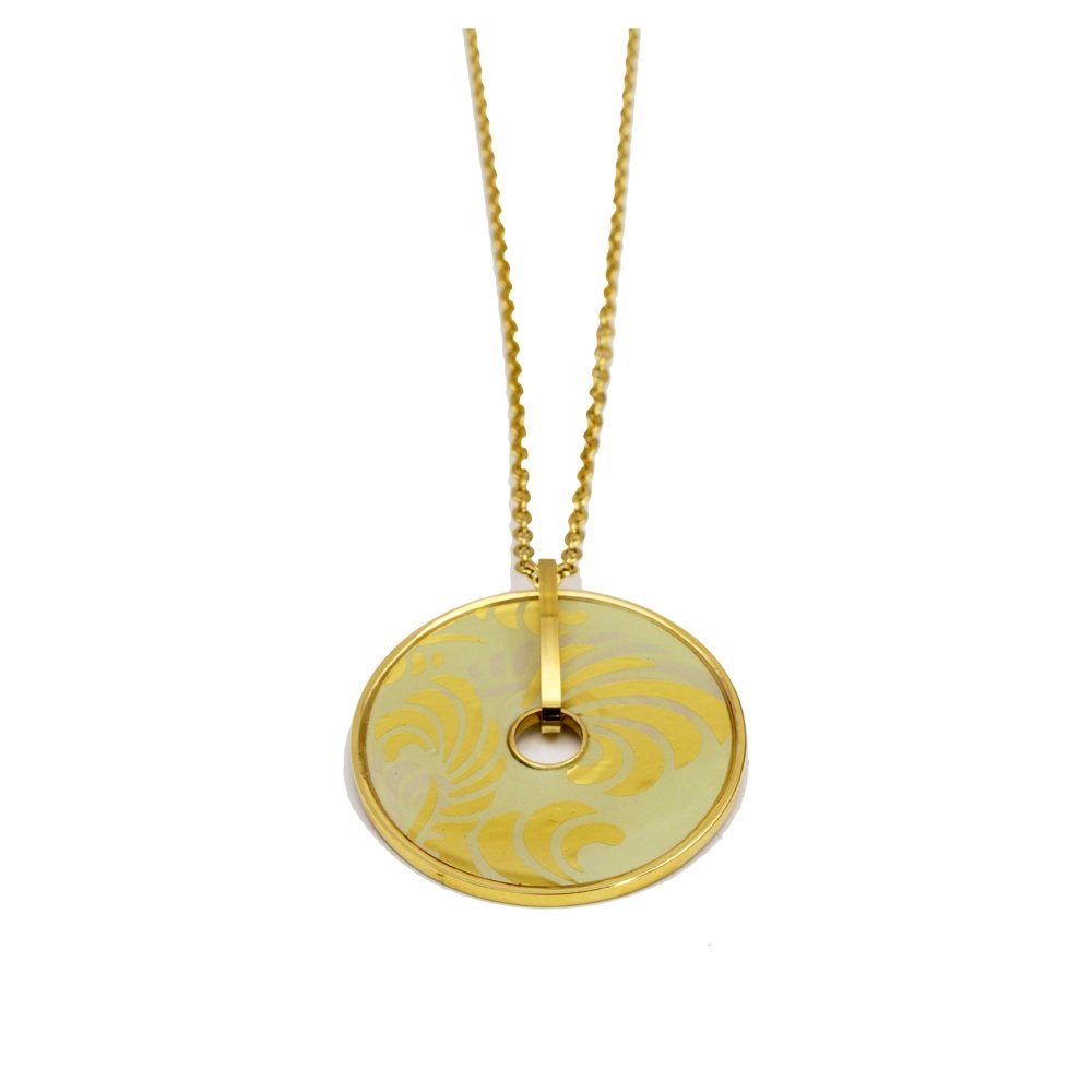 Necklace with a round motif in ivory/gold tones