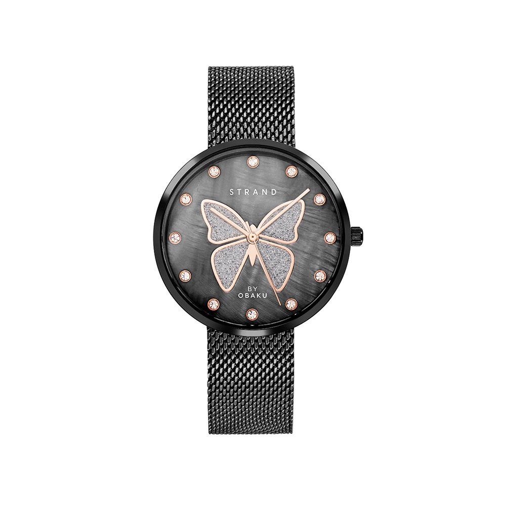Strand by Obaku Watch with Black Bracelet and Mother-of-Pearl Dial S700LXBBMB-DB