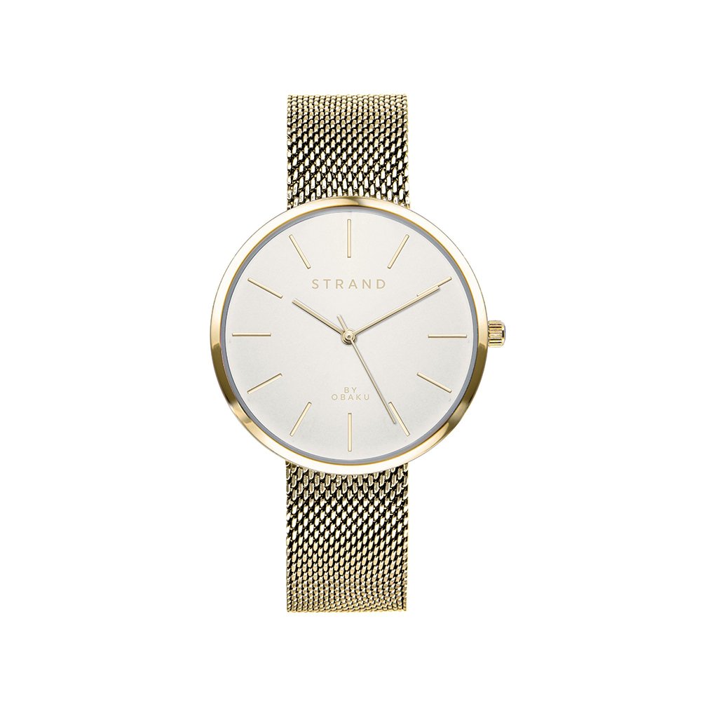 Strand by Obaku watch with gold bracelet and white dial S700LXGIMG