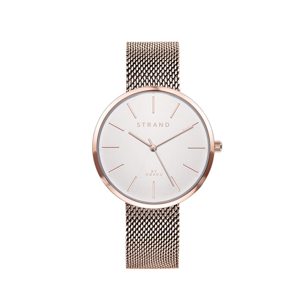 Strand by Obaku watch with rose gold bracelet and white dial S700LXVIMV