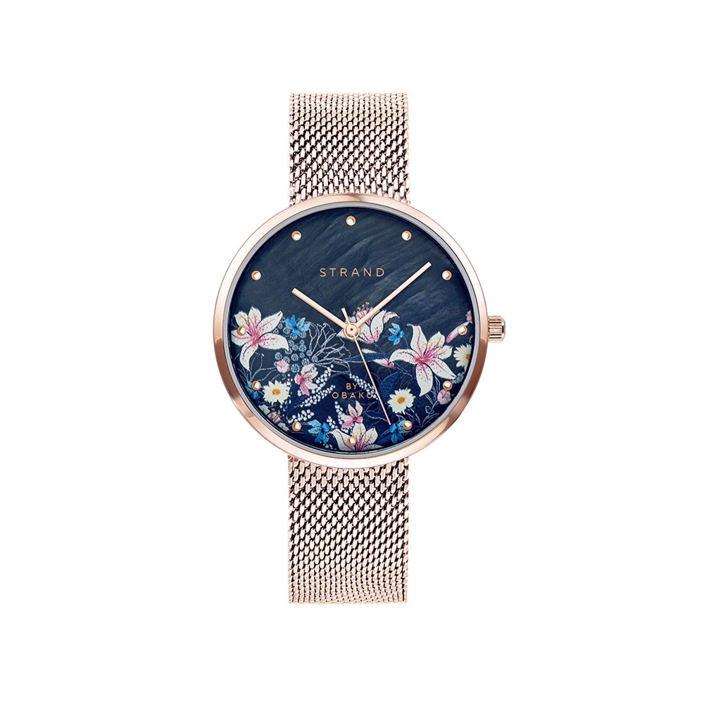 Strand by Obaku Watch with Rose Gold Bracelet and Blue Dial S700LXVBMV-DF