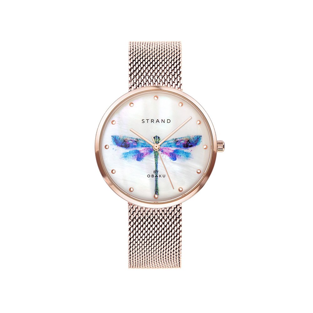 Strand by Obaku watch with rose gold bracelet and white mother-of-pearl dial S700LXVWMV-DD