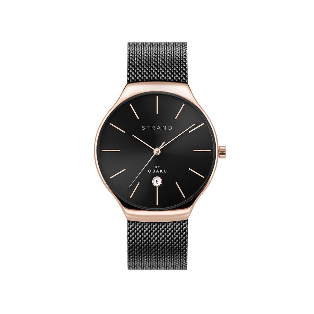 Strand by Obaku watch with black bracelet and date S701GDVBMB