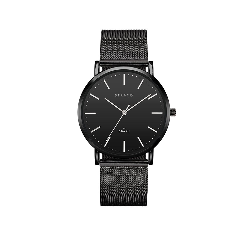 Strand by Obaku watch with black bracelet and dial S702GXBBMB