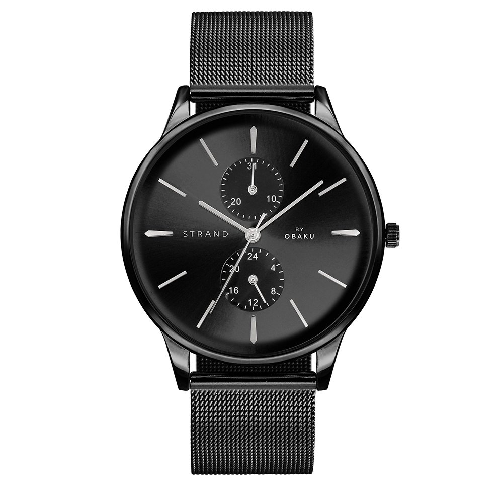 Strand by Obaku watch with black bracelet and date S703GMBBMB