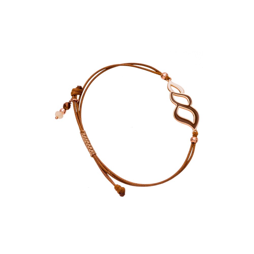 Flame of love bracelet with enamel and brown/beige cord