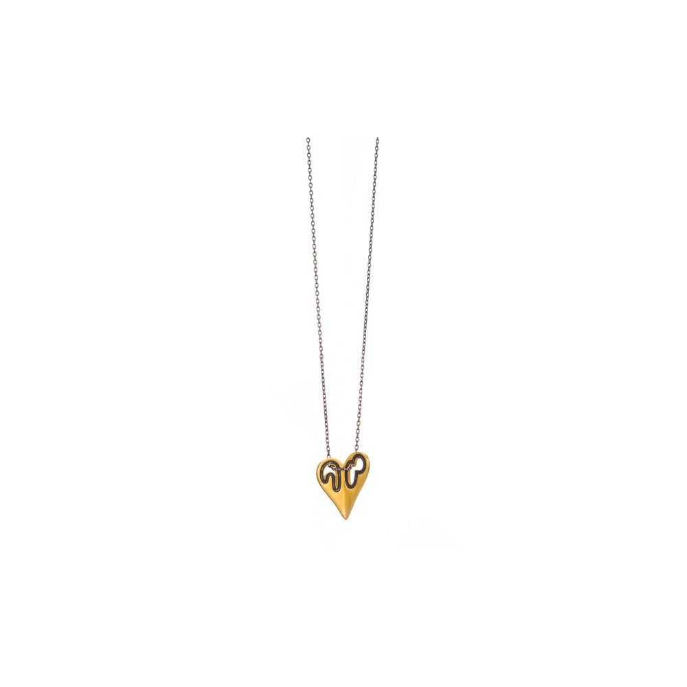 Heart necklace with enamel and black platinum chain
