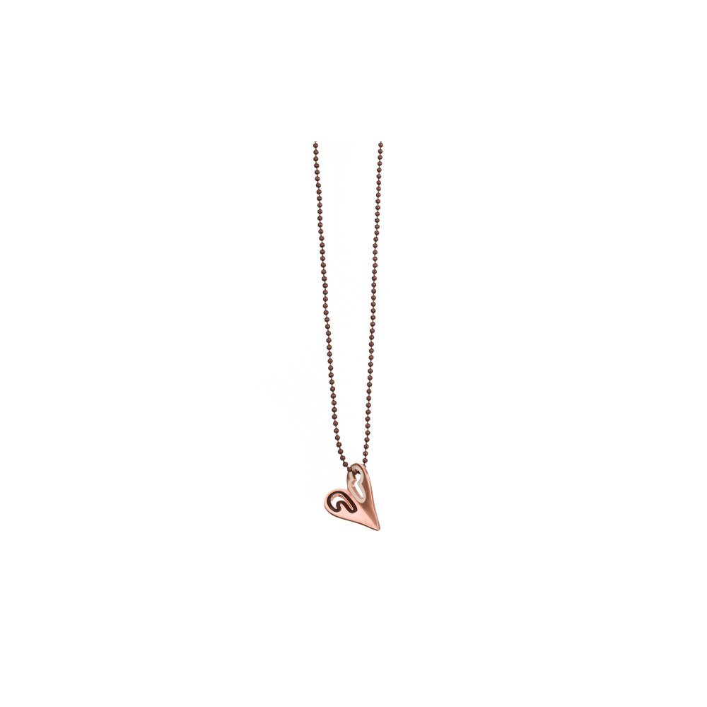 Heart necklace with enamel and brown chain
