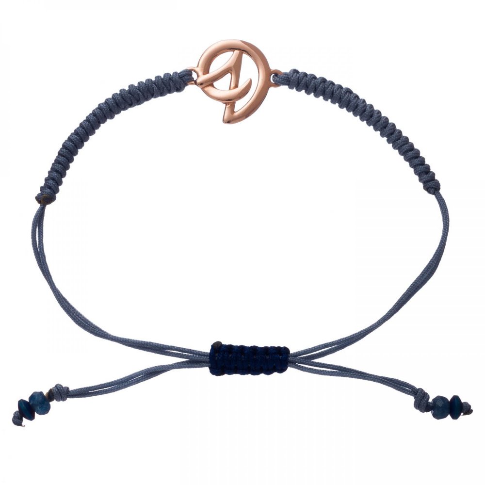 Silver macrame bracelet "19" with gray and blue cord, hematites & agates