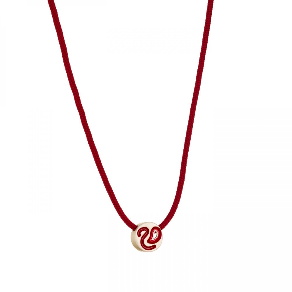 Silver necklace "20", burgundy enamel, burgundy cord and agates