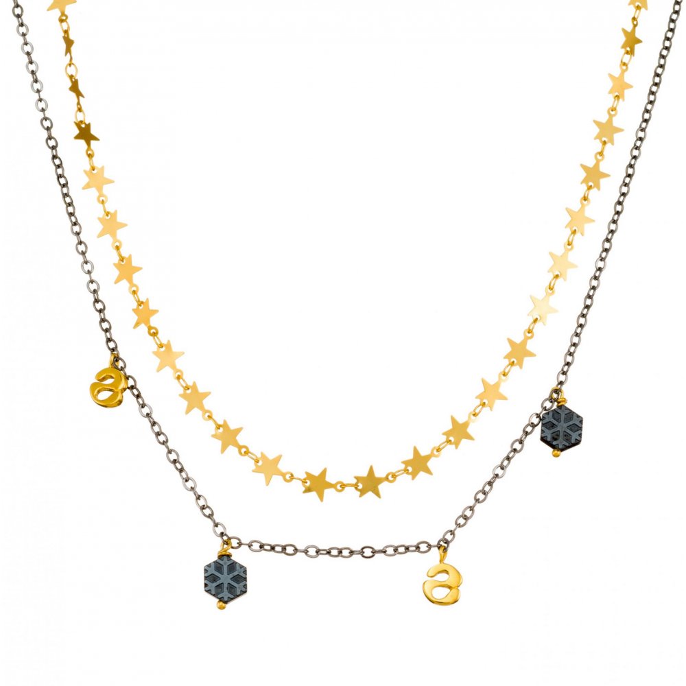 "22" necklace with gold-plated elements and hematites